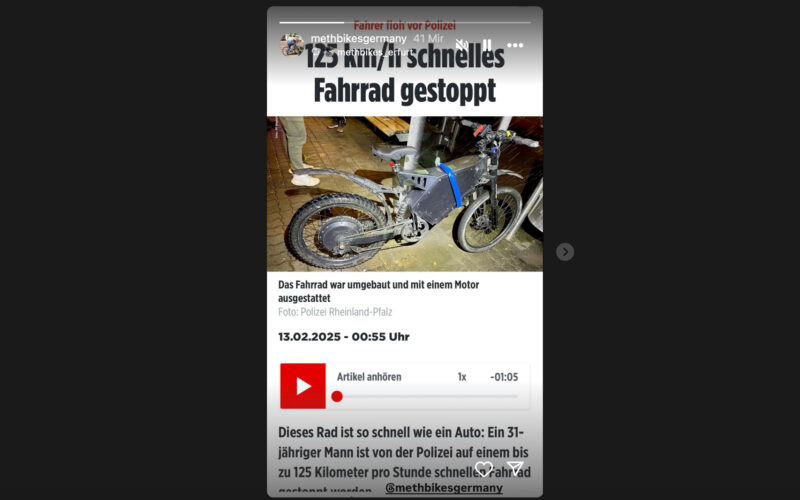 125 km/h schnelles E-Bike gestoppt: Fahrer positiv auf diverse Substanzen getestet