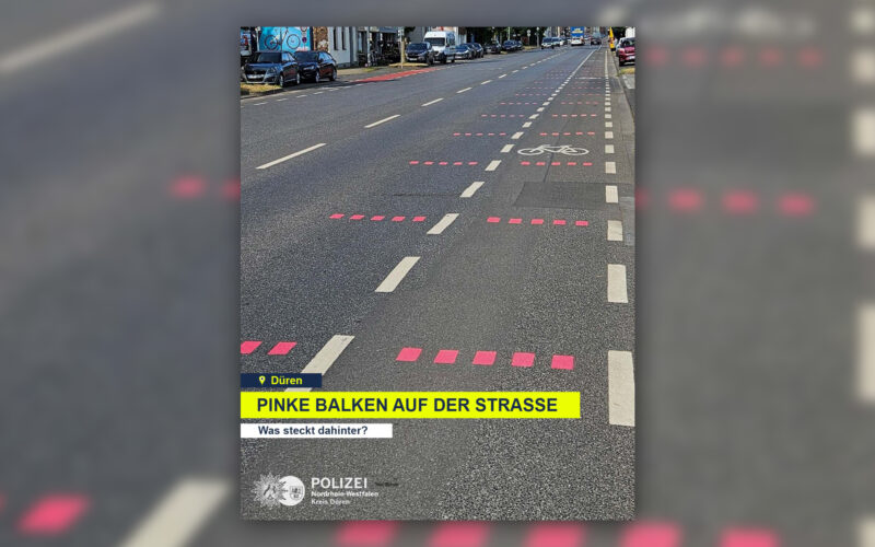 Pinke Balken für mehr Sicherheit: Polizei prüft Überholabstand zu Radfahrenden